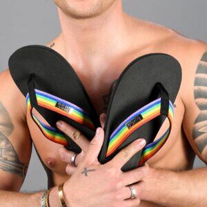 Andrew Christian Rainbow Pride Sandals (w/ Logo Charm)